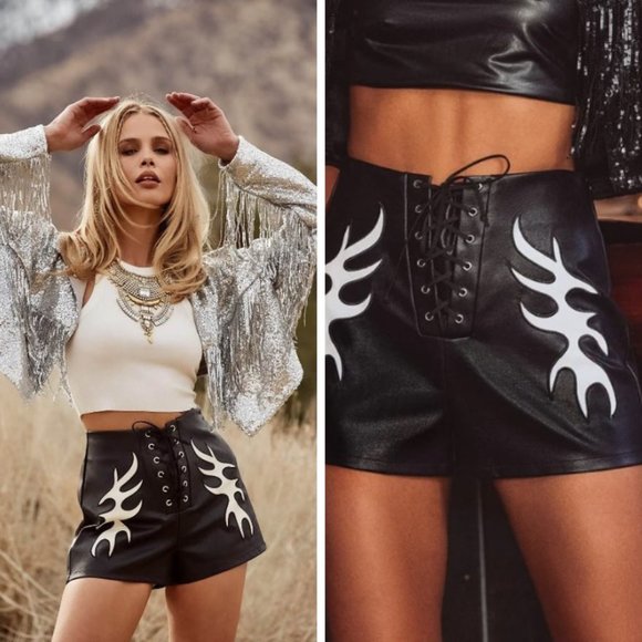NWT BLACK VEGAN LEATHER SHORTS - Picture 1 of 7